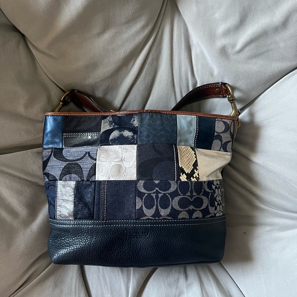 Coach Vintage Blue Denim Indigo Patchwork Shoulder Tote Style # 10003 - Picture 8 of 8